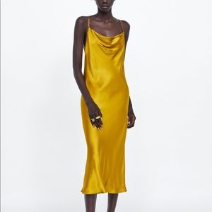Zara Dresses - Zara mustard satin midi dress- size Small Zara Dresses - Zara mustard satin midi dress- size Small